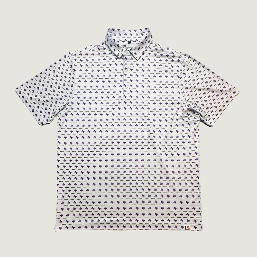 Last Stand Polo Shirt Mens Large Texas Bluecats White All Over Print EXCELLENT